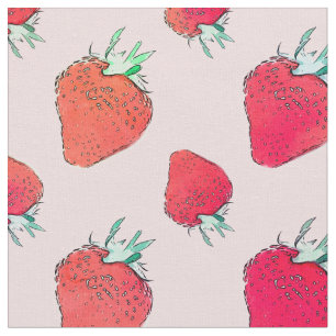Tissu Motif Vintage mûre des fraises rouges Girl Pink 