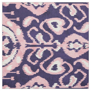 Tissu motifs tribaux chics indigo bleu et ikat rose