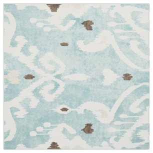 Tissu motifs tribaux chics turquoise et blanc ikat