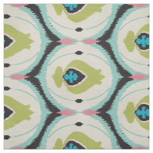 Tissu motifs tribaux de l'Iikat à la menthe rose