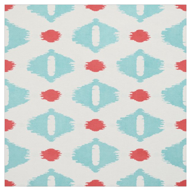 Tissu motifs tribaux turquoise et mûre des Ikat blancs (Échantillon)