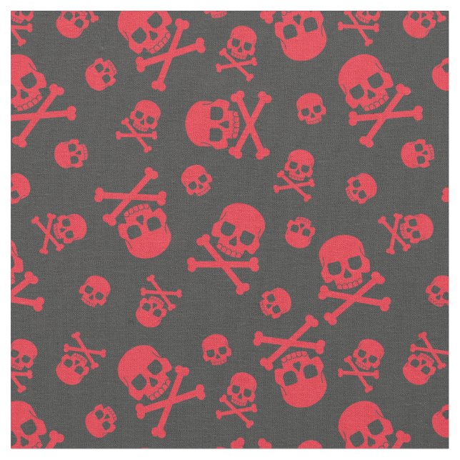 Tissu Moto rouge crâne et ossements croisés (Fermer)