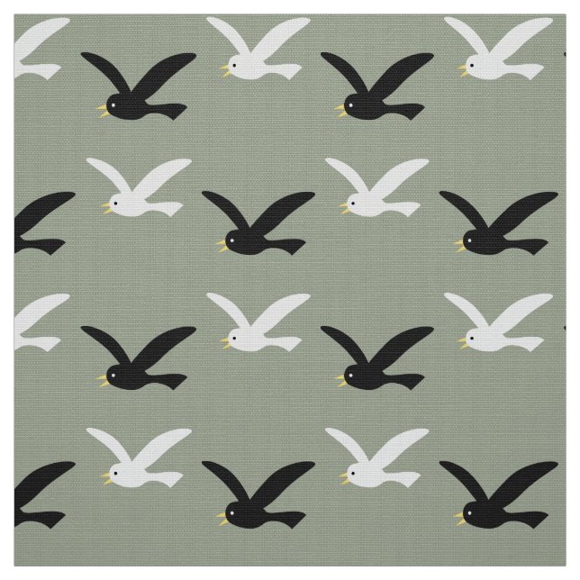 Tissu Mouette et oiseau noir (Échantillon)