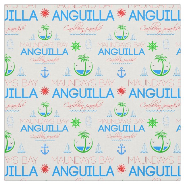 Tissu Moundays Bay, Anguilla Color Text, Motif d'images (Échantillon)