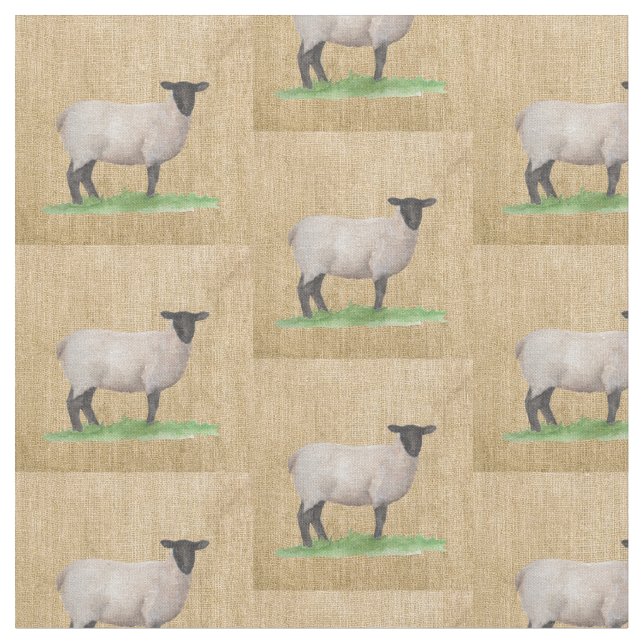 Tissu Moutons du Suffolk d'aquarelle (Fermer)