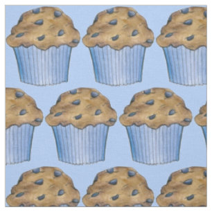 Tissu Muffins bleu bleuet muffin Petit-déjeuner Fabric