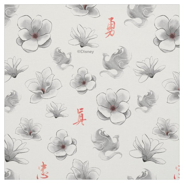 Tissu Mulan "Loyal Brave True" Fleur et Motif de l'espri (Échantillon)