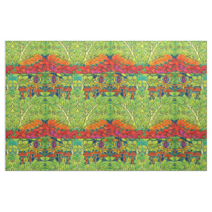 Tissu Mushrooms Bird Retro Art Nouveau Pattern par Voyse