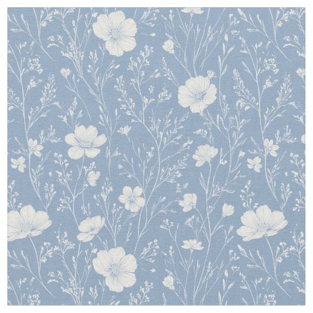 Tissu Muted Blue And White Wildflower Pattern (Fermer)