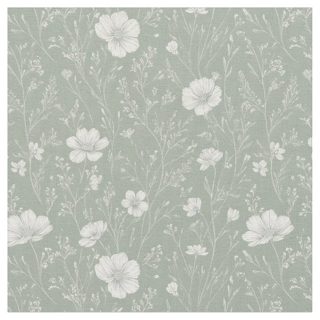 Tissu Muted Sage Green And White Wildflower Pattern (Fermer)