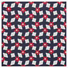 Navy Abstract Floral Grid - Poplin Fabric