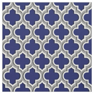 Tissu Navy Dark Grey Marocain Quatrefoil Motif #5DS