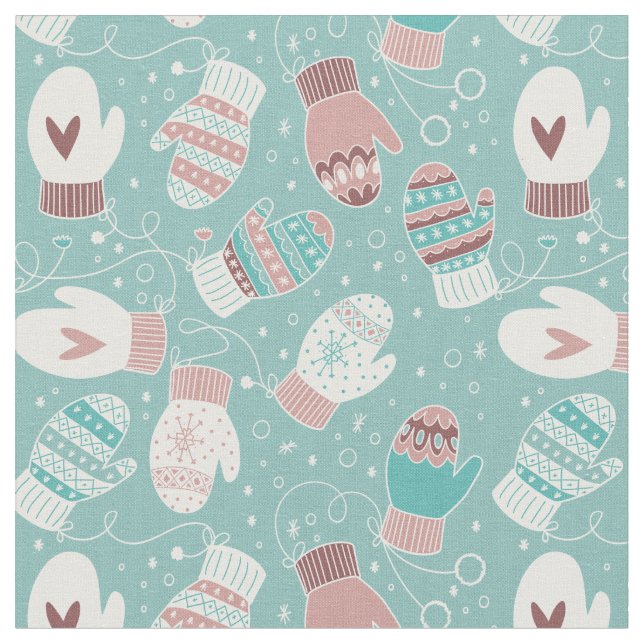 Tissu Noël d'hiver Mittens Motif, Mint (Fermer)