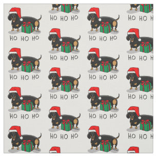 Tissu Noël Père Noël Dachshund (S noir & tan) Drôle