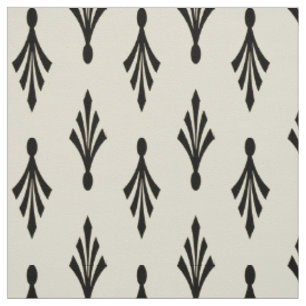 Tissu Noir de motif de frondes de paume sur l'ecru
