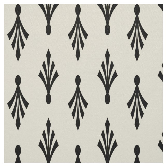 Tissu Noir de motif de frondes de paume sur l'ecru (Échantillon)