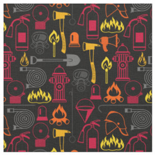 Tissu Noir de motif d'icônes connexe par pompier