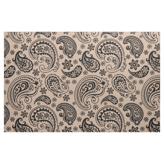 Tissu Noir & et Tan Vintage paisley Motif (Fat Quarter)