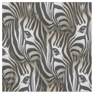 Tissu Noir - Silhouette blanche Zèbre répétition