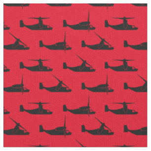 Tissu Noir sur rouge V-22 Osprey Motif de vue latérale