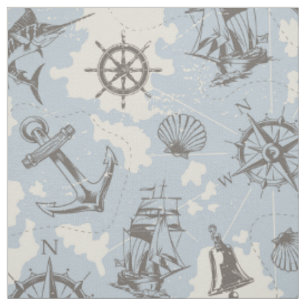 Tissu Nostalgique marin thème bleu motif