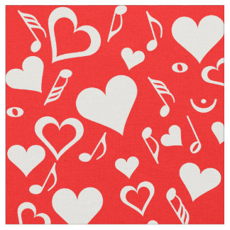 Tissu Notes de coeur et de musique