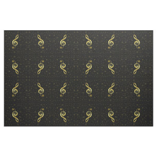 Tissu notes de musique d'or en noir