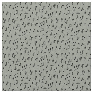 Tissu Notes de musique gribouillées noires sur gris moye