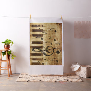 Tissu Notes de musique rétro et piano