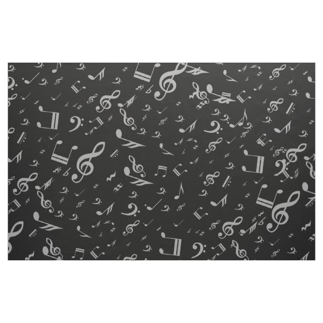 Tissu Notes musicales de gris argenté sur le noir (Fat Quarter)