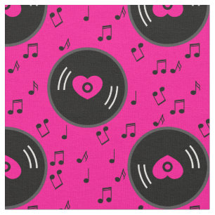 Tissu notes musicales vinyle coeur rose