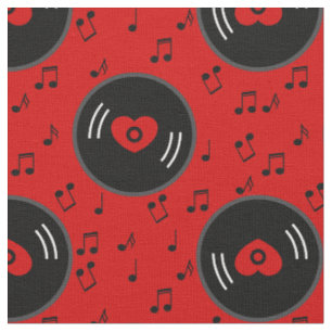 Tissu notes musicales vinyle coeur rouge