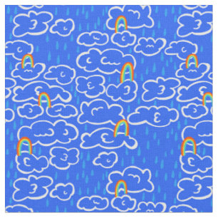 Tissu Nuages colorés Pluie Arc-en-ciel bleu Motif