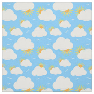 Tissu Nuages d'été et soleil ciel bleu motif