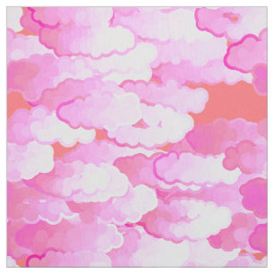Tissu Nuages japonais, aube, rose d'orchidée et corail