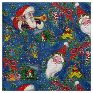 TISSU NUIT DE NOËL MUSICALE, SANTA CLAUS, JOUETS, RIBBON