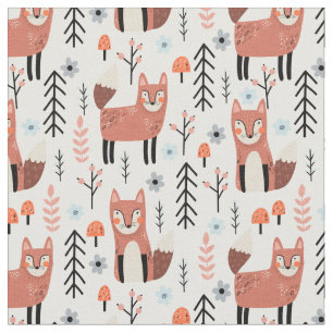 Tissu Nursery Cute Fox Forest Motif de bois