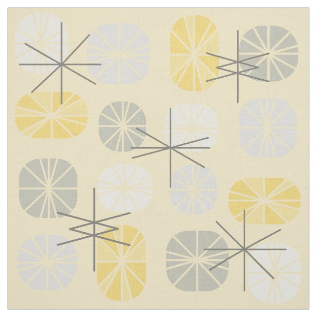Tissu Oblongs Motifs du milieu du siècle gris jaune (Échantillon)