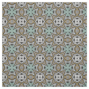 Tissu Ochre Brown Vert gris Retro Nouveau Déco Motif