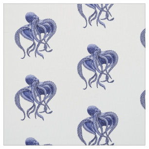 Tissu Octopus bleu et blanc