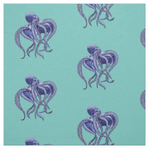 Tissu Octopus bleu et blanc
