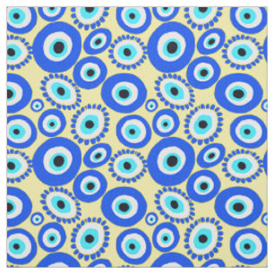 Tissu Oeil mal Méditerranée bleu blanc Yellow Eyes