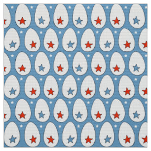 Tissu Oeufs de poulet Rouge Blanc Bleu Étoiles Motif de