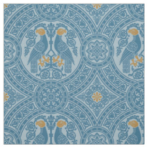 Tissu Oiseaux byzantins bleu clair et or