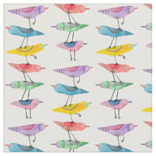 Tissu Oiseaux colorés empilés