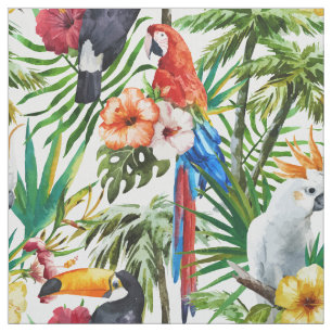 Tissu Oiseaux d'aquarelle et motif tropicaux de