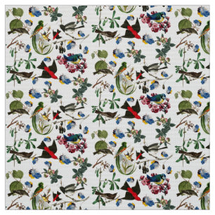 Tissu OISEAUX DE PRINTEMPS, PIEDS COLORÉS ET FRUITS Flor