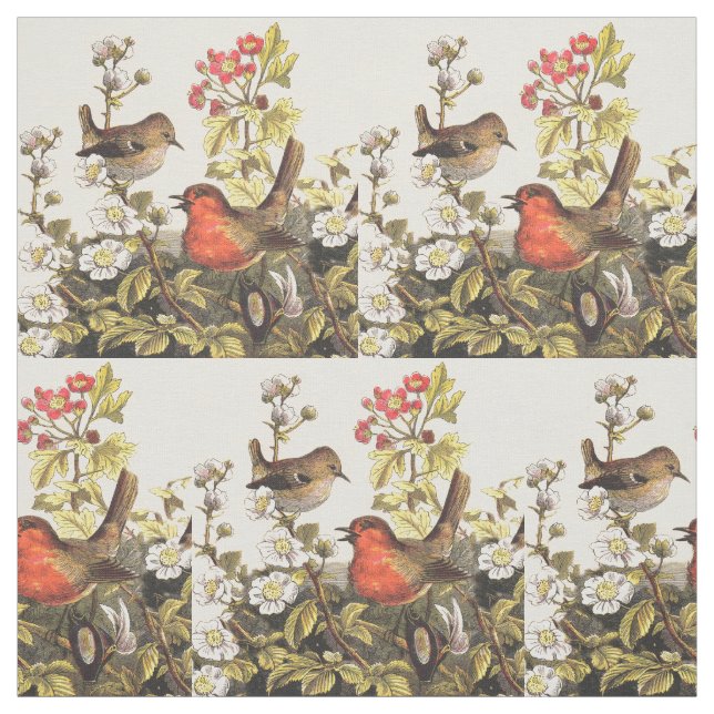 Tissu Oiseaux de printemps Robin Oiseaux rouges (Échantillon)