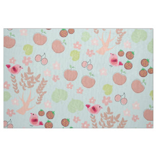 Tissu oiseaux, fleurs et arbres motif