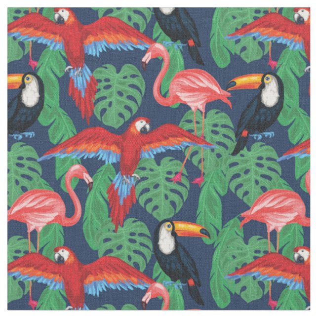 Tissu Oiseaux tropicaux dans des couleurs lumineuses (Fermer)